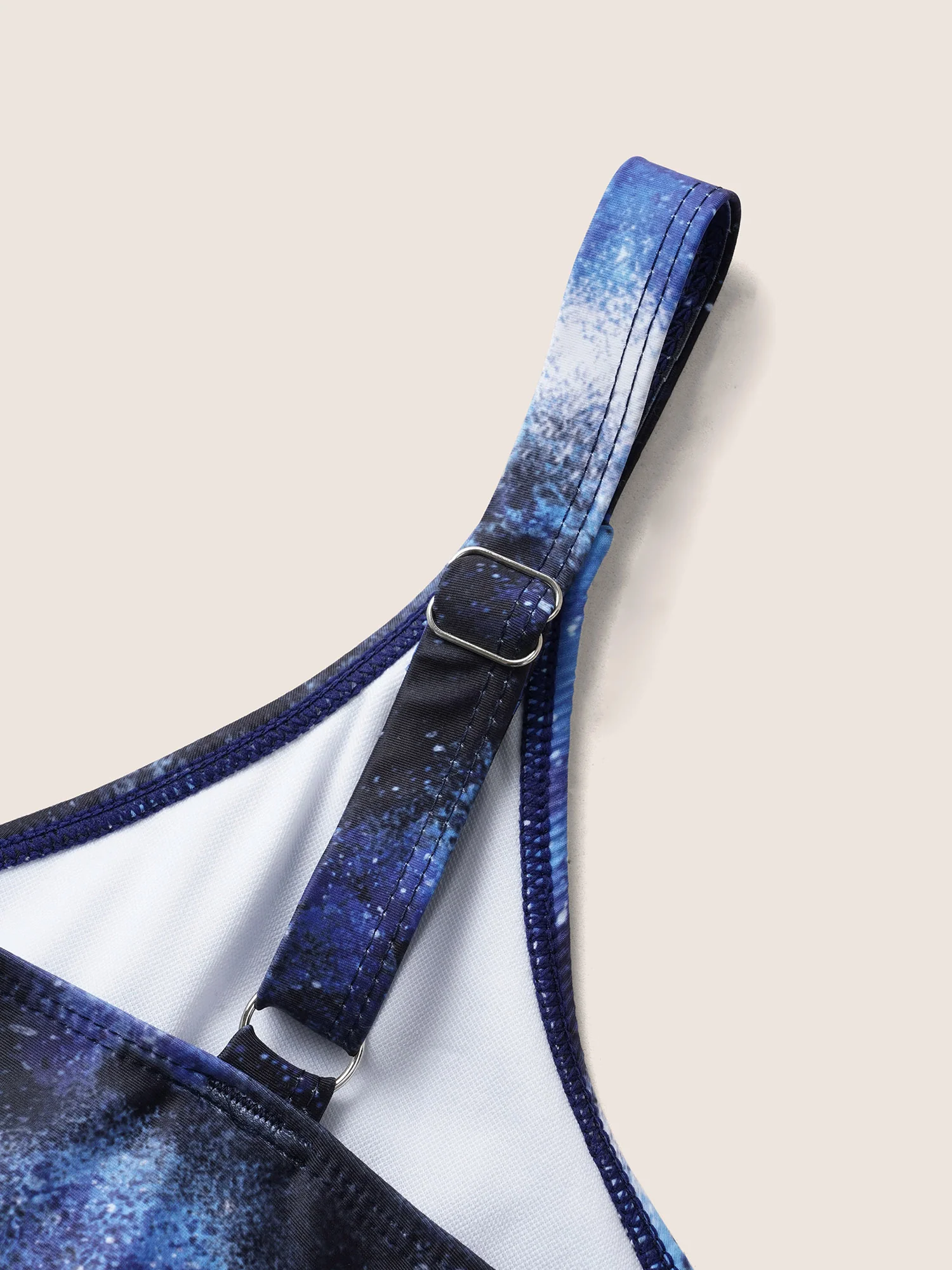 U Neck Starry Sky Print Tie Knot Swim Top - Image 6