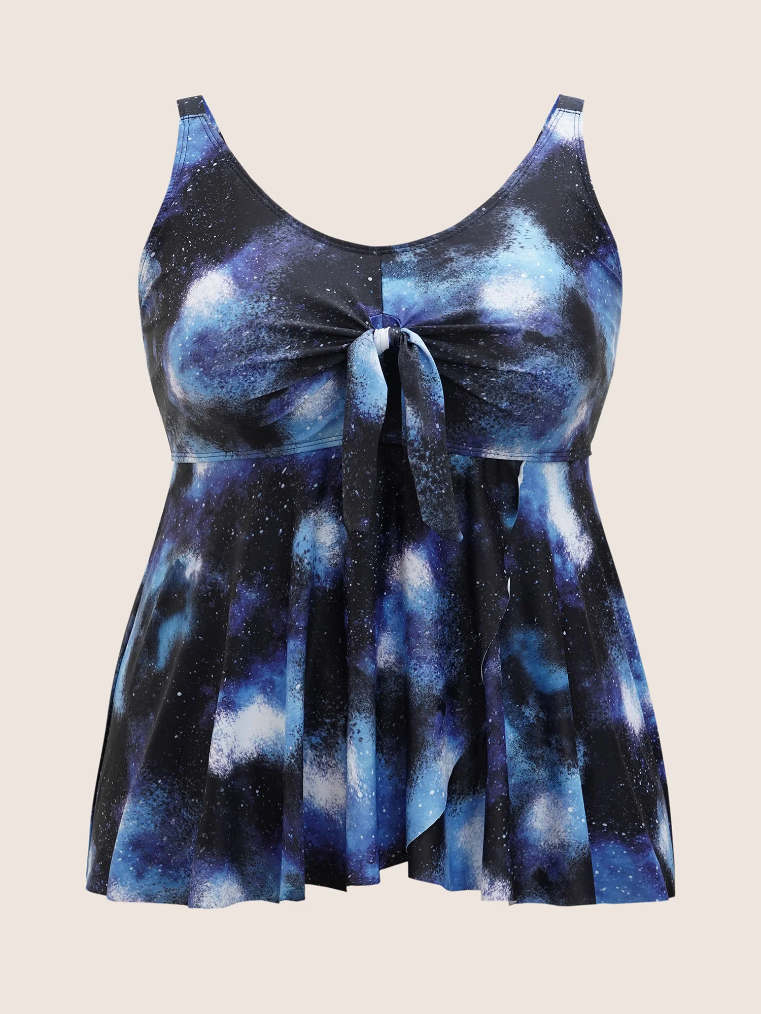 U Neck Starry Sky Print Tie Knot Swim Top - Image 7