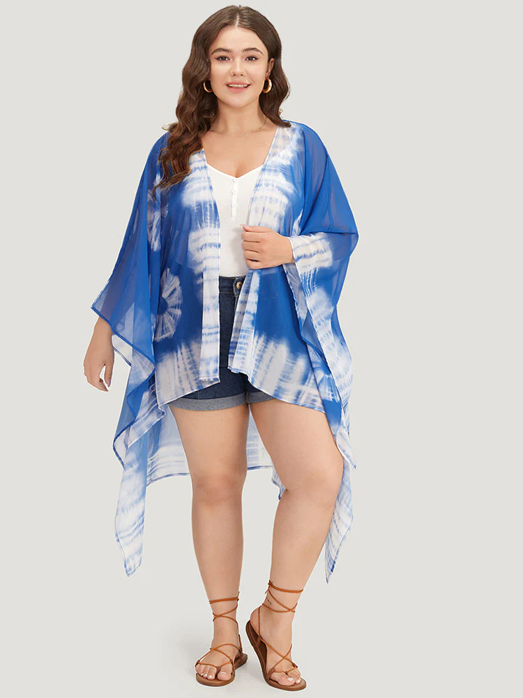 UltraCool Tie Dye Asymmetrical Hem Open Front Kimono - Image 2