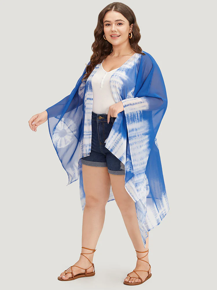 UltraCool Tie Dye Asymmetrical Hem Open Front Kimono - Image 4