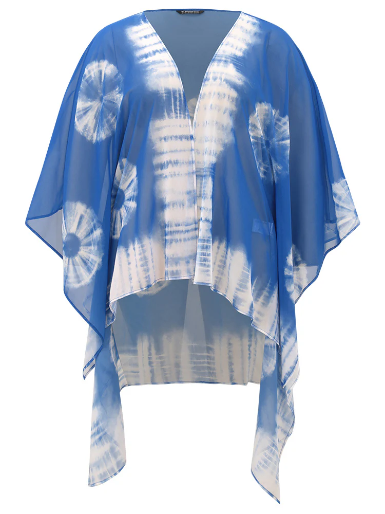 UltraCool Tie Dye Asymmetrical Hem Open Front Kimono - Image 7