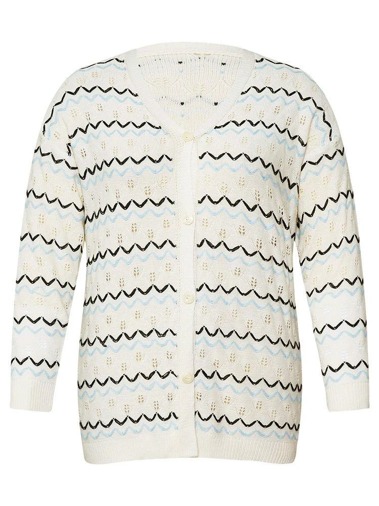 UltraCool Wave Striped Eyelet Button Through Cardigan - Image 10