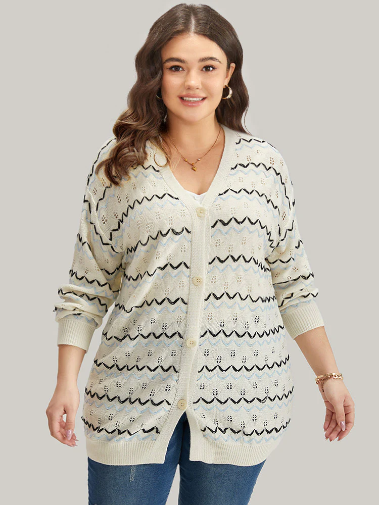 UltraCool Wave Striped Eyelet Button Through Cardigan - Image 2