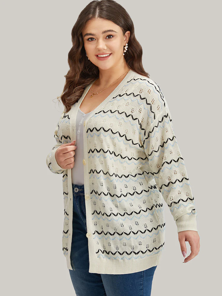 UltraCool Wave Striped Eyelet Button Through Cardigan - Image 3