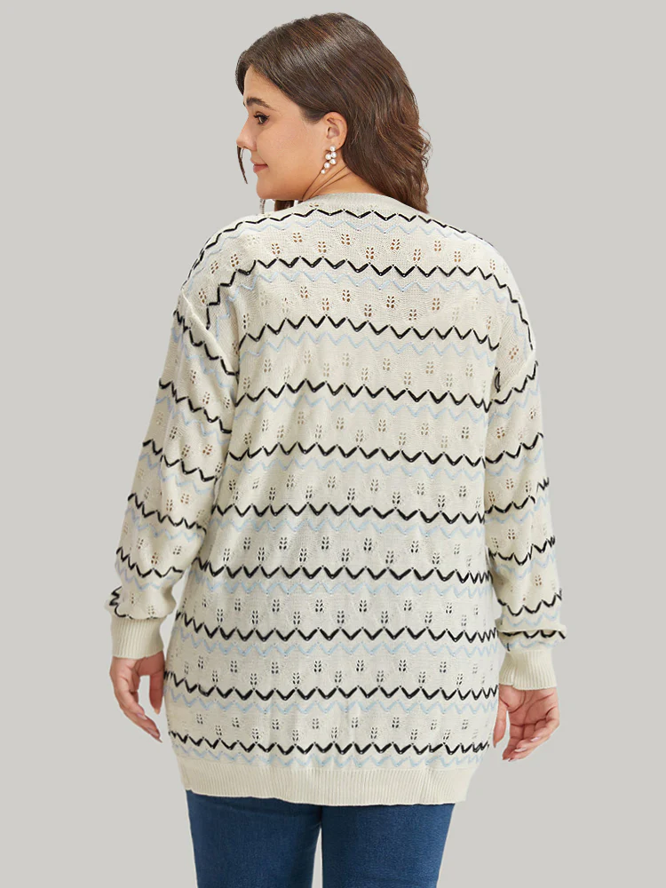 UltraCool Wave Striped Eyelet Button Through Cardigan - Image 4