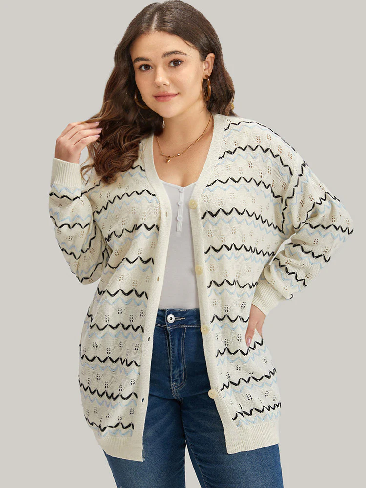 UltraCool Wave Striped Eyelet Button Through Cardigan - Image 5
