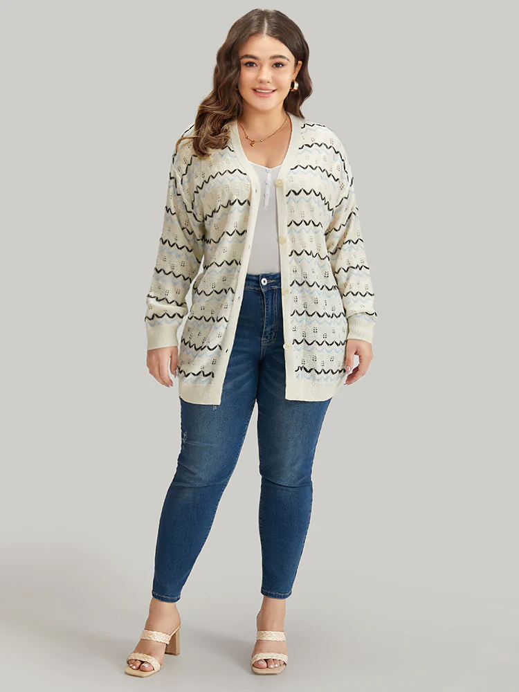 UltraCool Wave Striped Eyelet Button Through Cardigan - Image 6