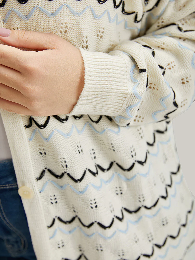 UltraCool Wave Striped Eyelet Button Through Cardigan - Image 7