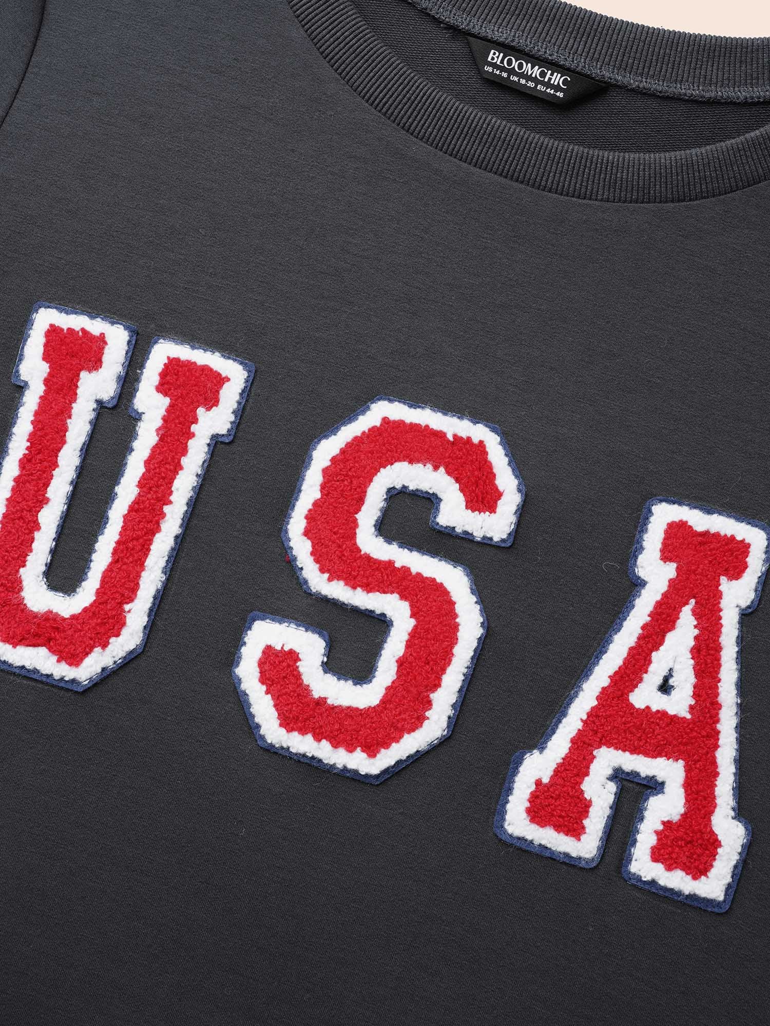 USA Embroidered Patch Round Neck Sweatshirt - Image 5