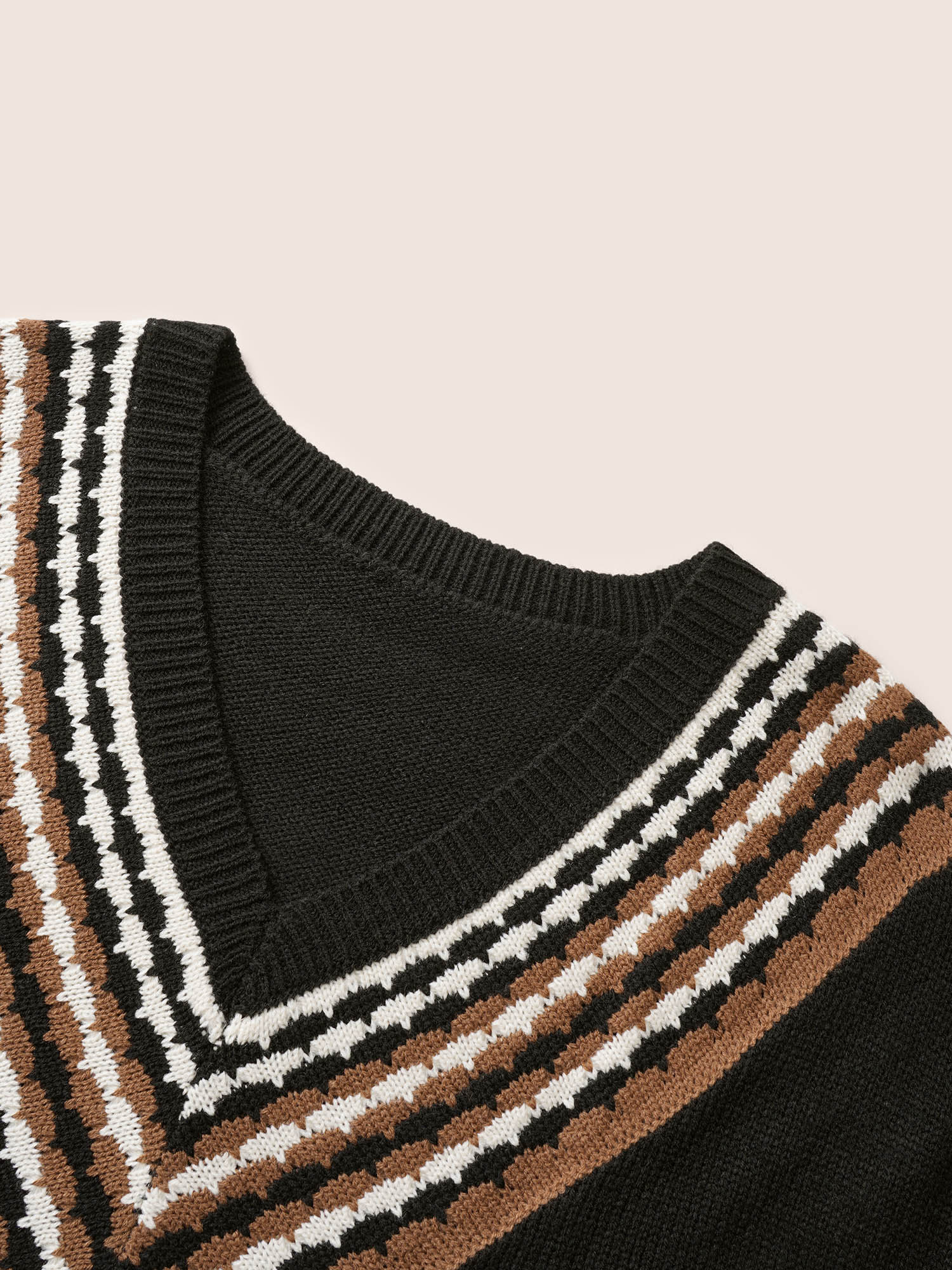 V Contrast Striped Patchwork Knit Pullover - Image 6