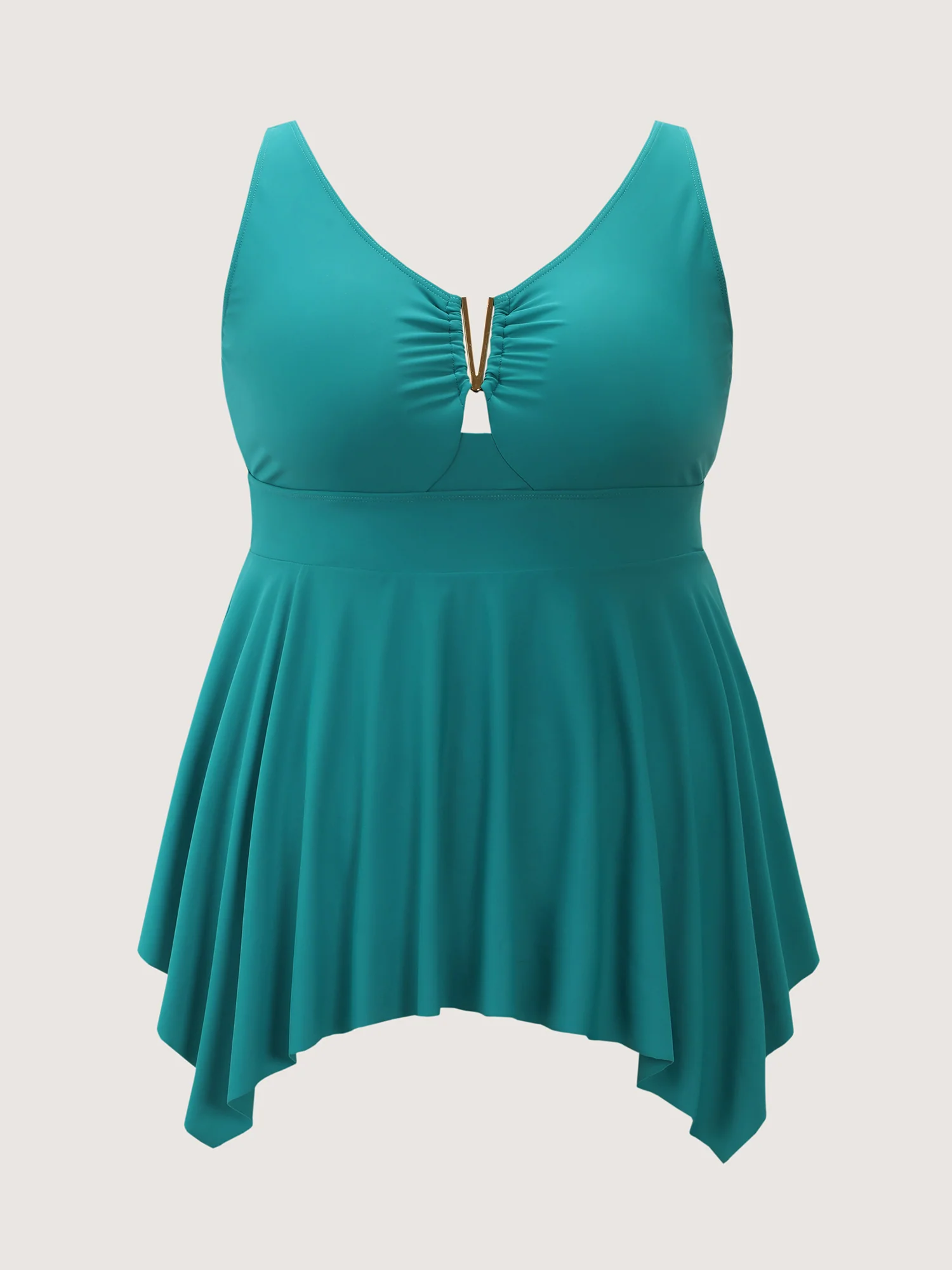 V Cut-Out Handkerchief Hemline Swim Top - Image 7