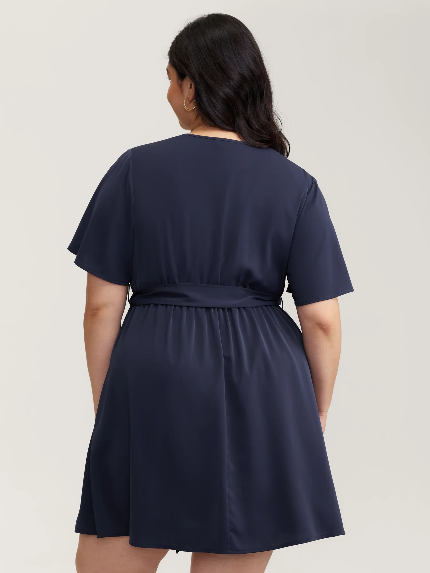 V-Neck Adjustable Belted Waist Mini Dress - Image 5