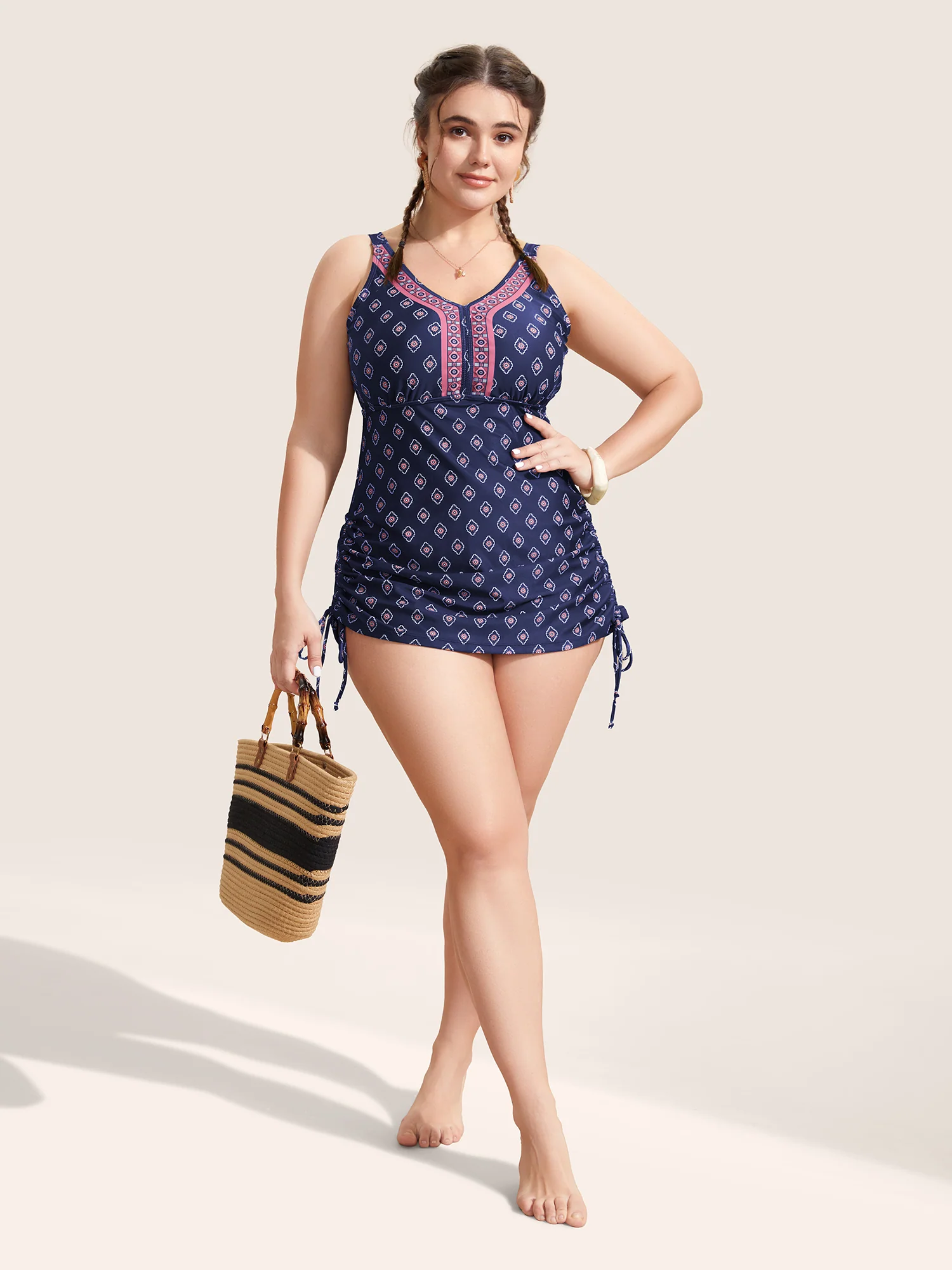 V Neck Bandana Print Drawstring Swim Top - Image 3