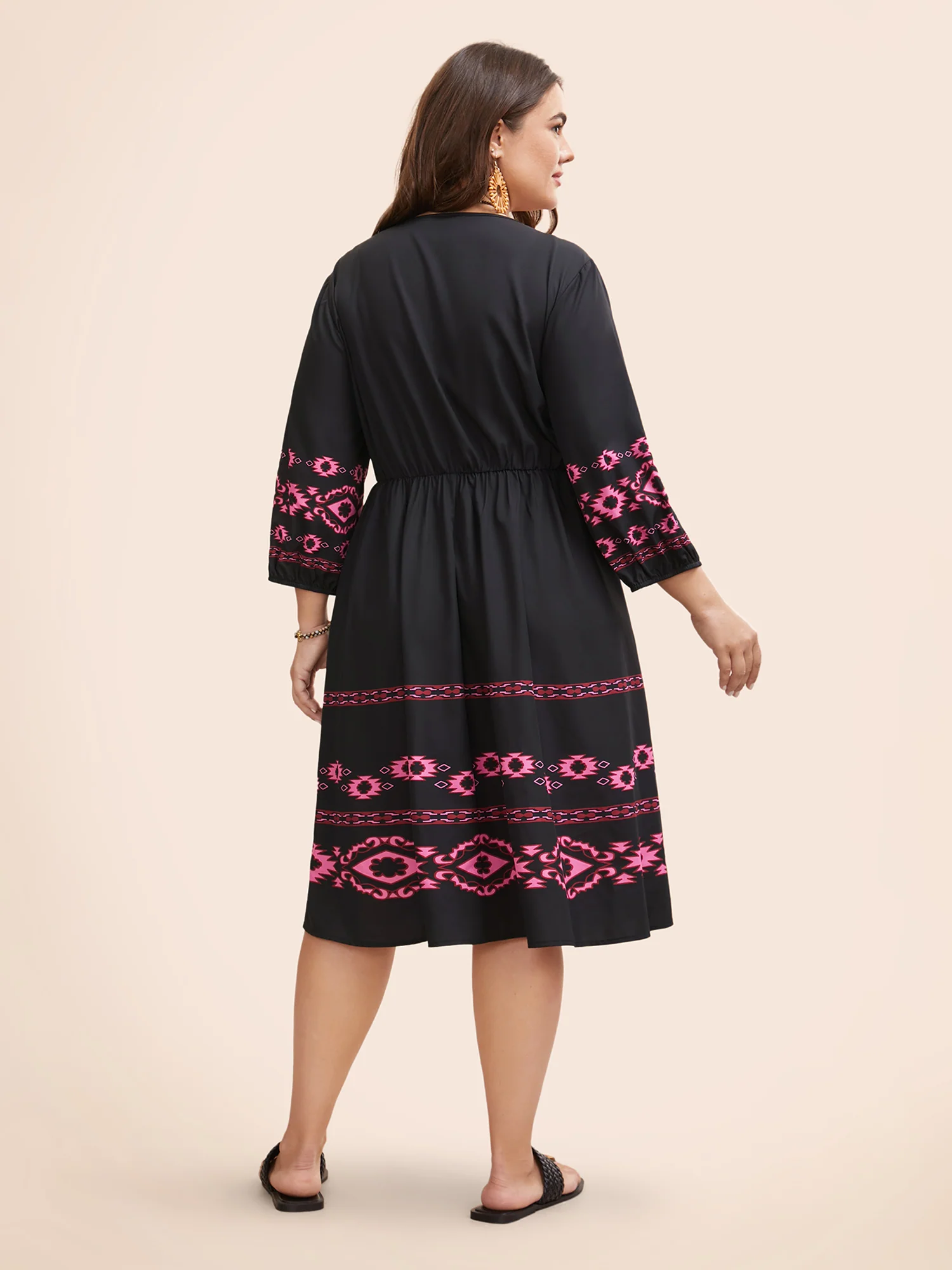 V Neck Bandana Print Elastic Waist Dress - Image 3