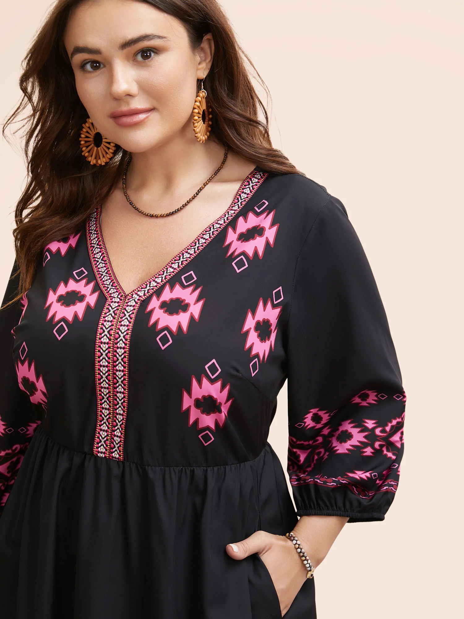 V Neck Bandana Print Elastic Waist Dress - Image 4