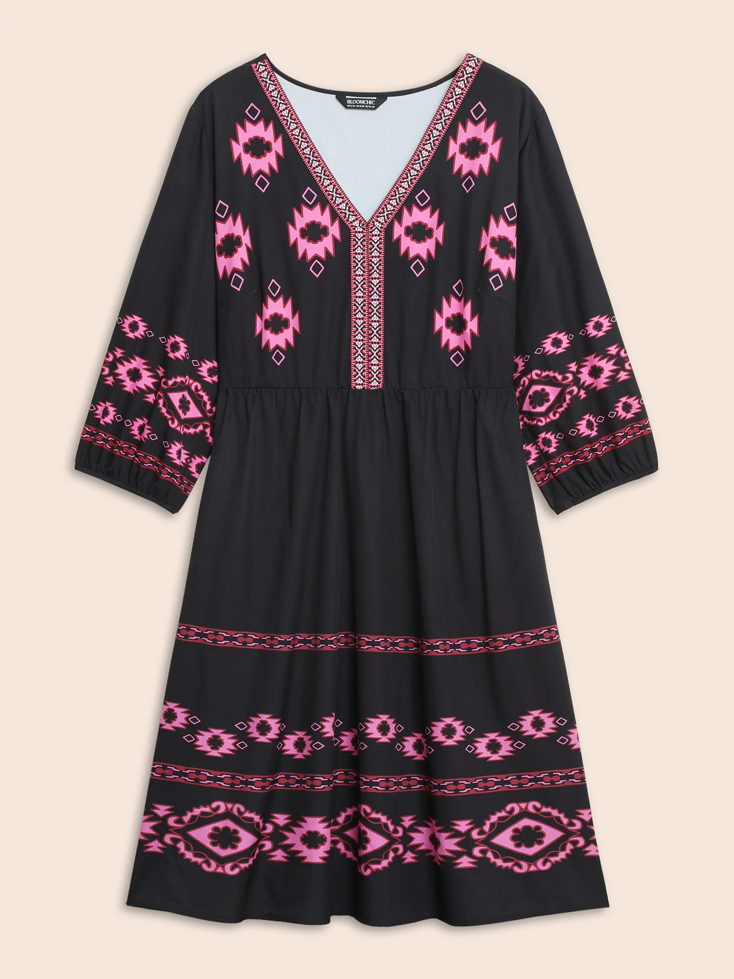 V Neck Bandana Print Elastic Waist Dress - Image 7
