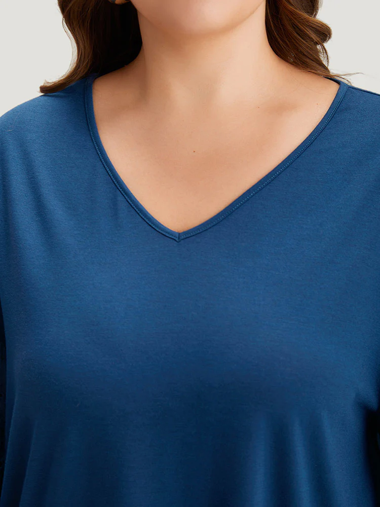 V Neck Broderie Anglaise Patchwork Lantern Sleeve T-shirt - Image 6