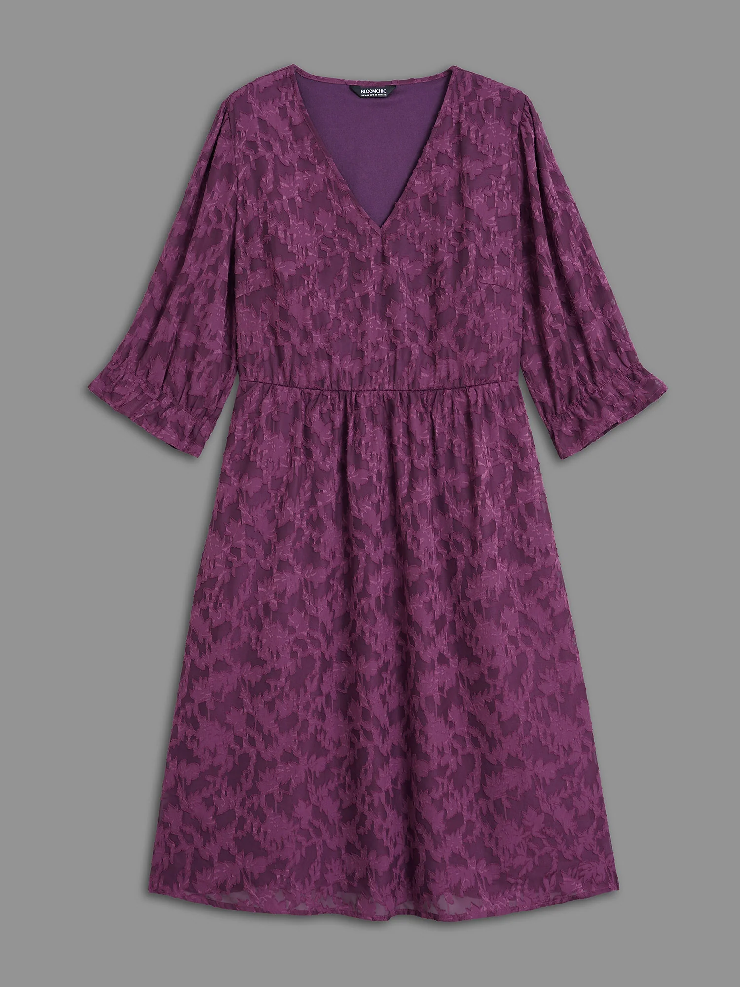 V Neck Burn-out Fabric Midi Dress - Image 8