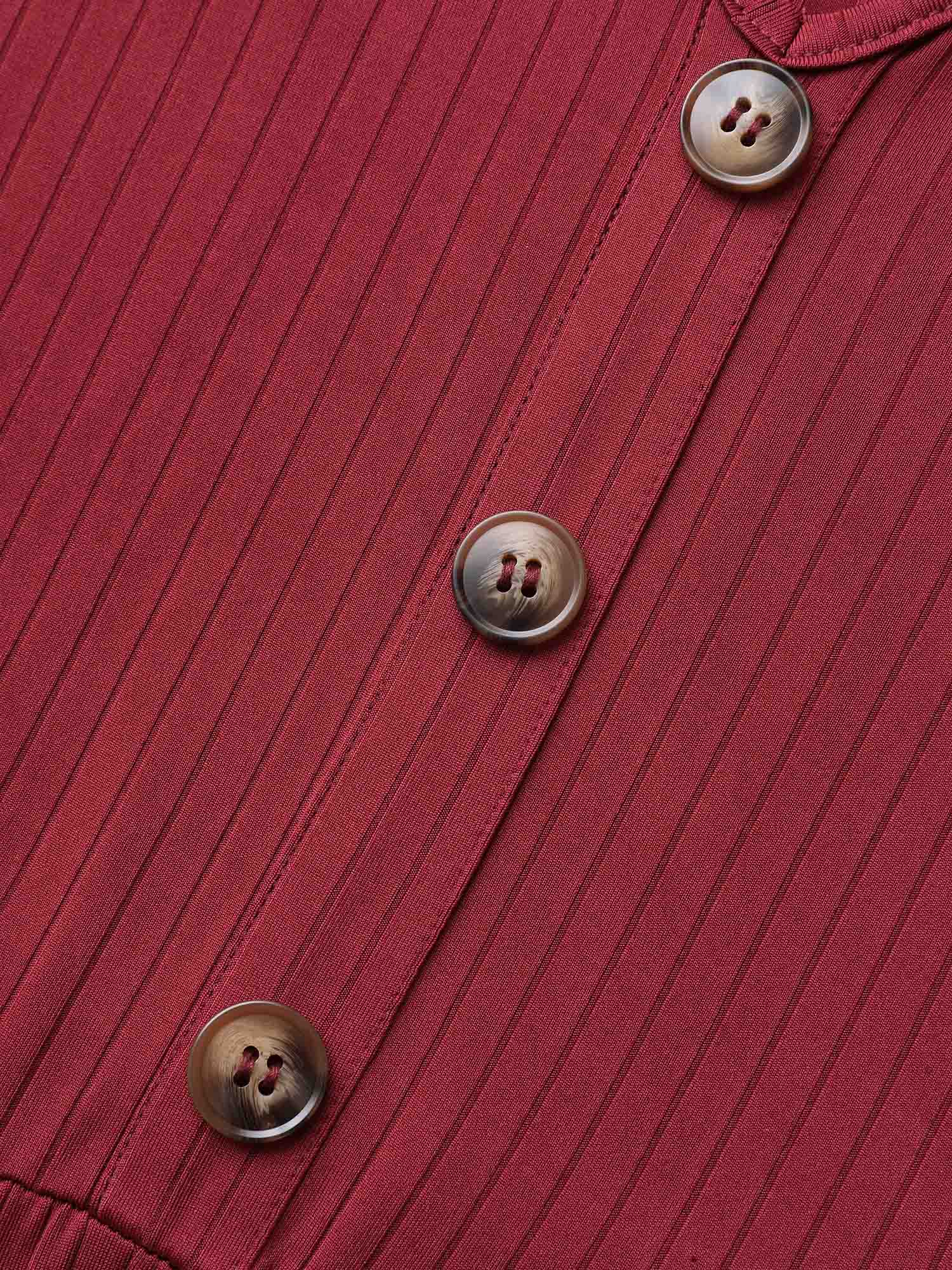 V Neck Button Detail Rib Knit Dress - Image 5