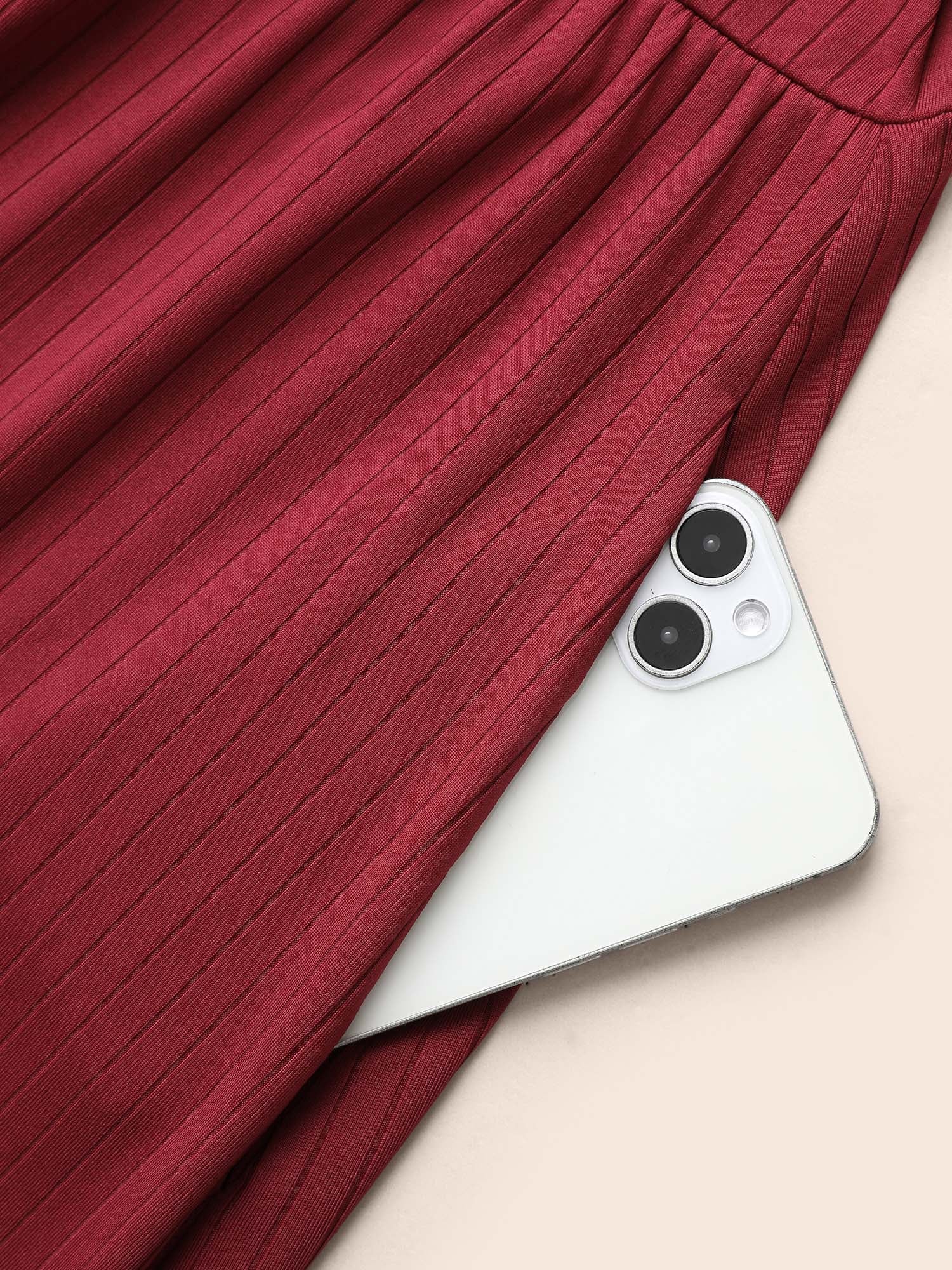 V Neck Button Detail Rib Knit Dress - Image 6