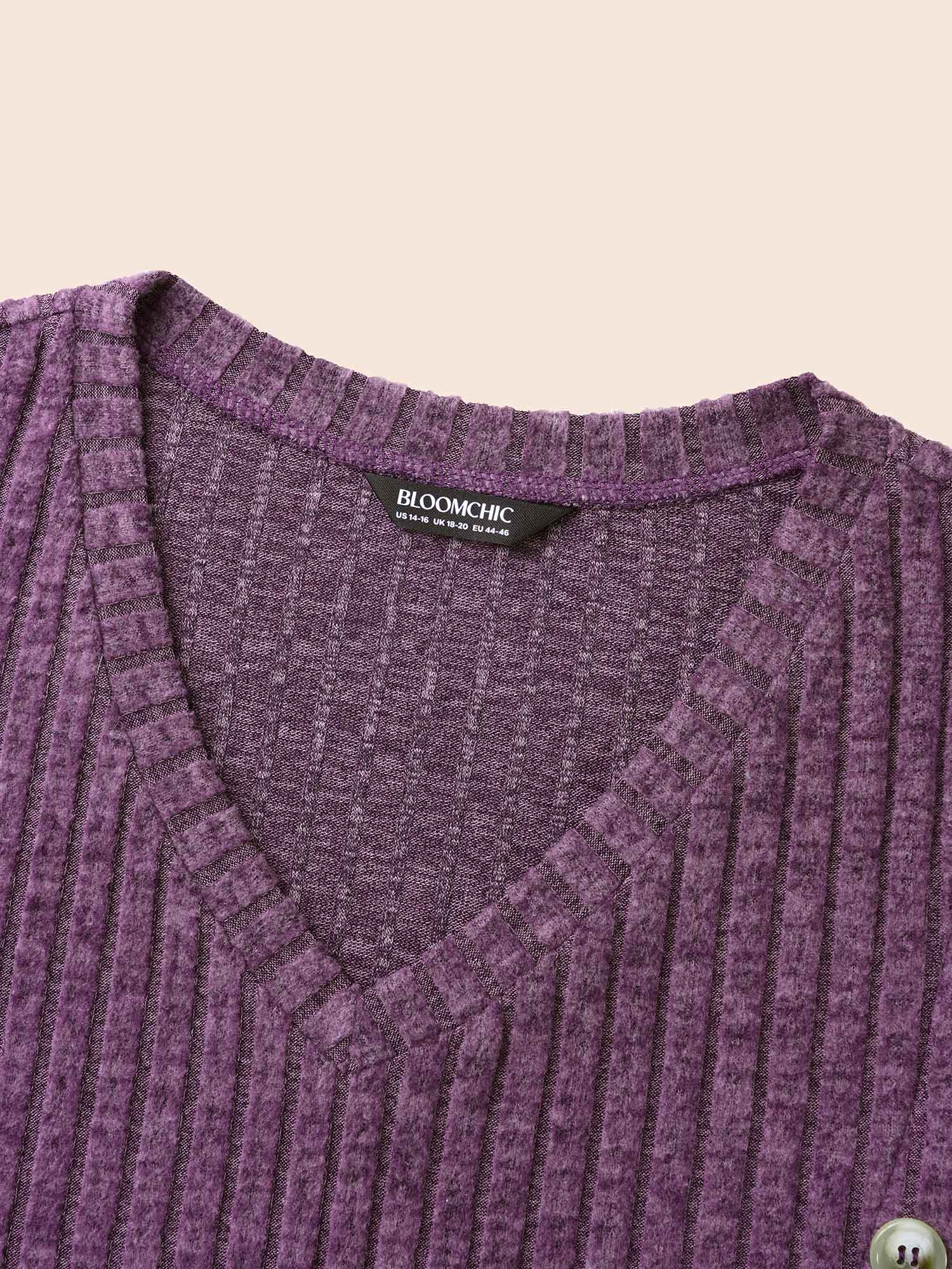 V Neck Button Detail Rib Knit T-shirt - Image 5