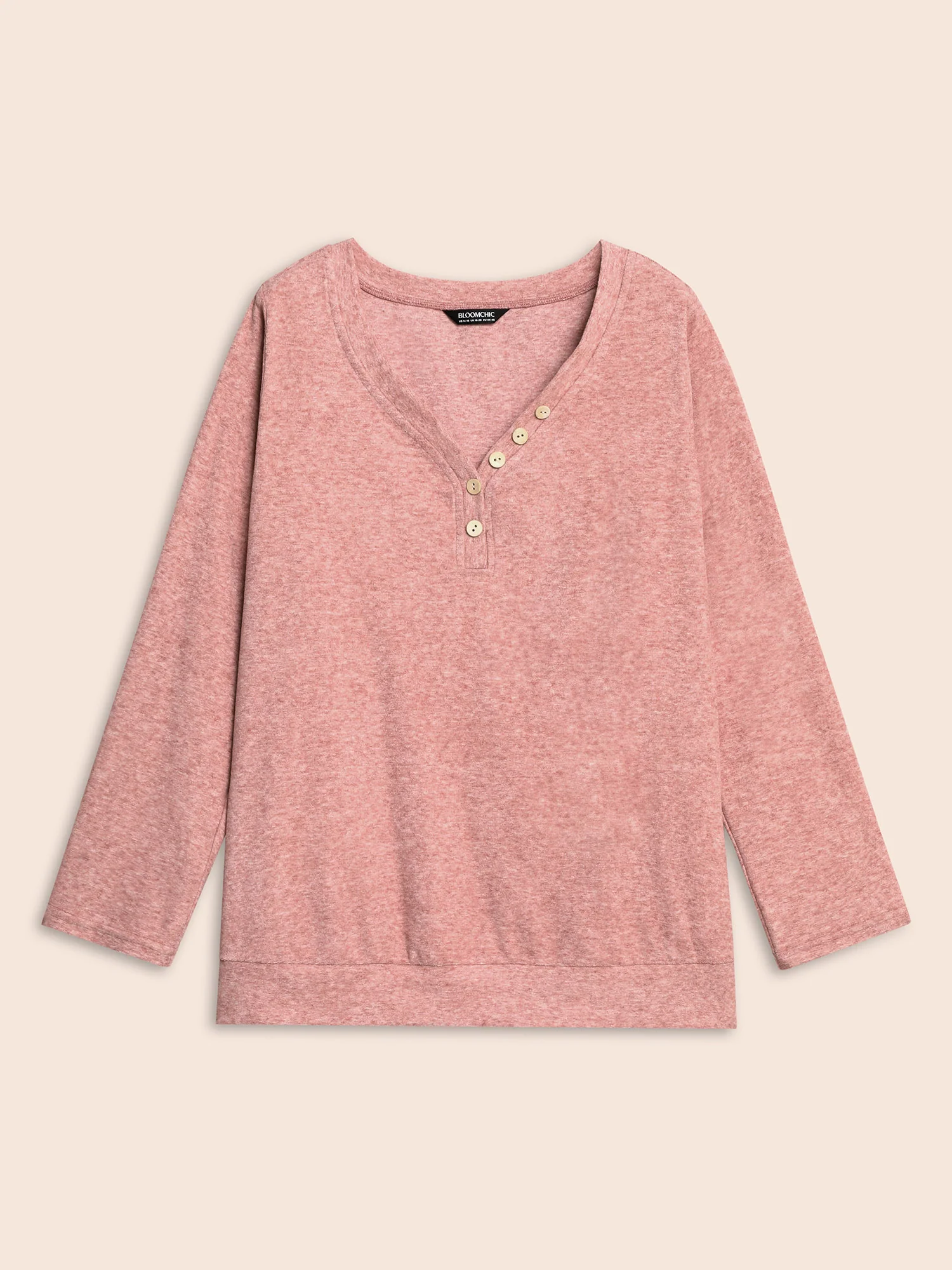 V Neck Button Detail Split Hem T-shirt - Image 8