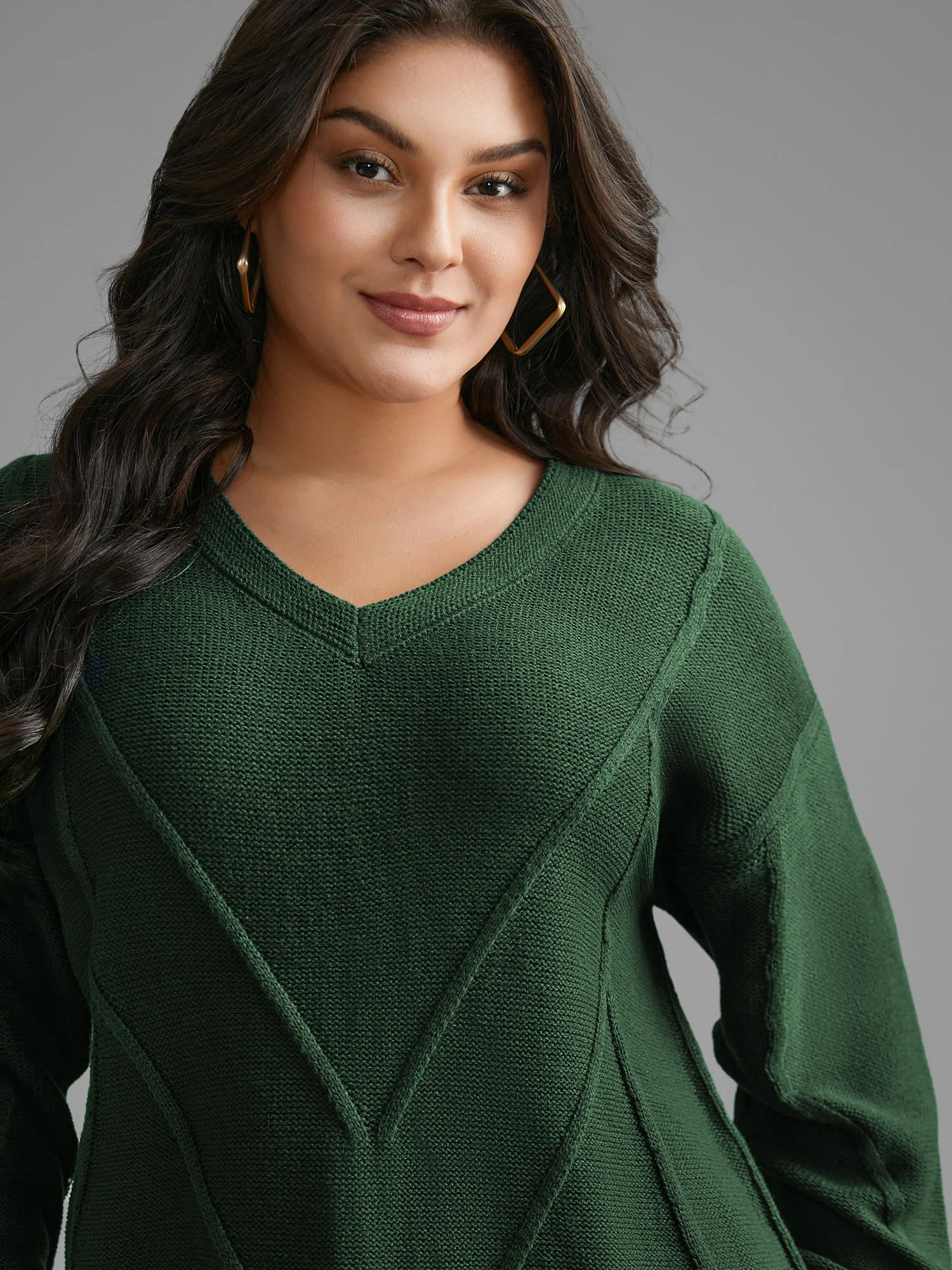 V Neck Cable Knit Texture Pullover - Image 14