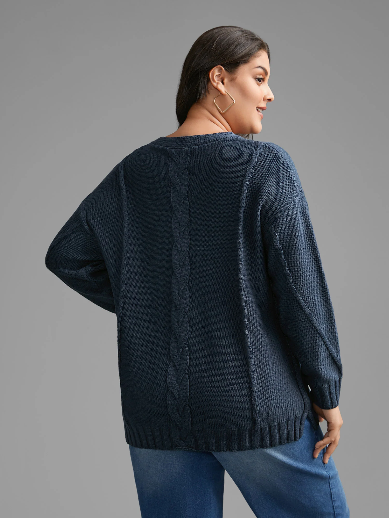V Neck Cable Knit Texture Pullover - Image 2
