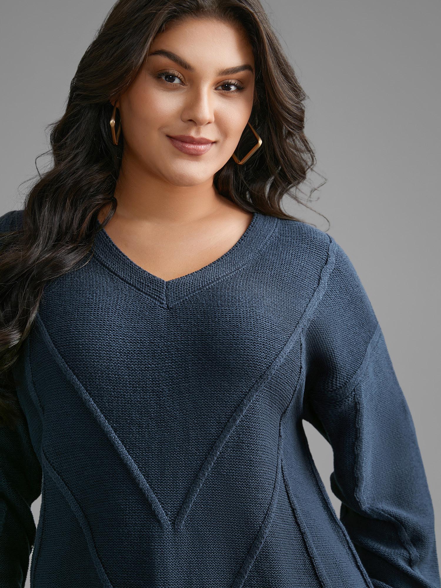 V Neck Cable Knit Texture Pullover - Image 5
