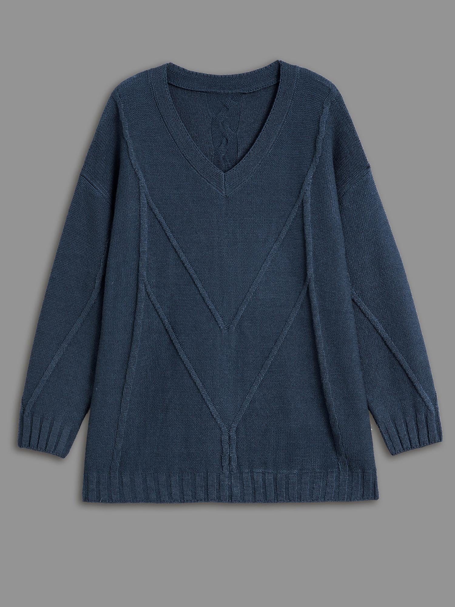 V Neck Cable Knit Texture Pullover - Image 9