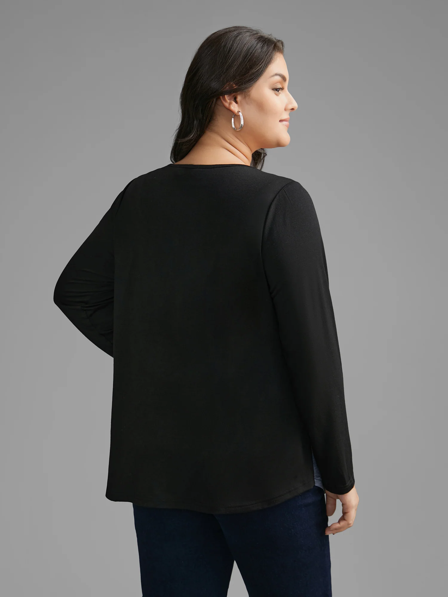 V Neck Colorblock Contrast Button Up T-shirt - Image 4