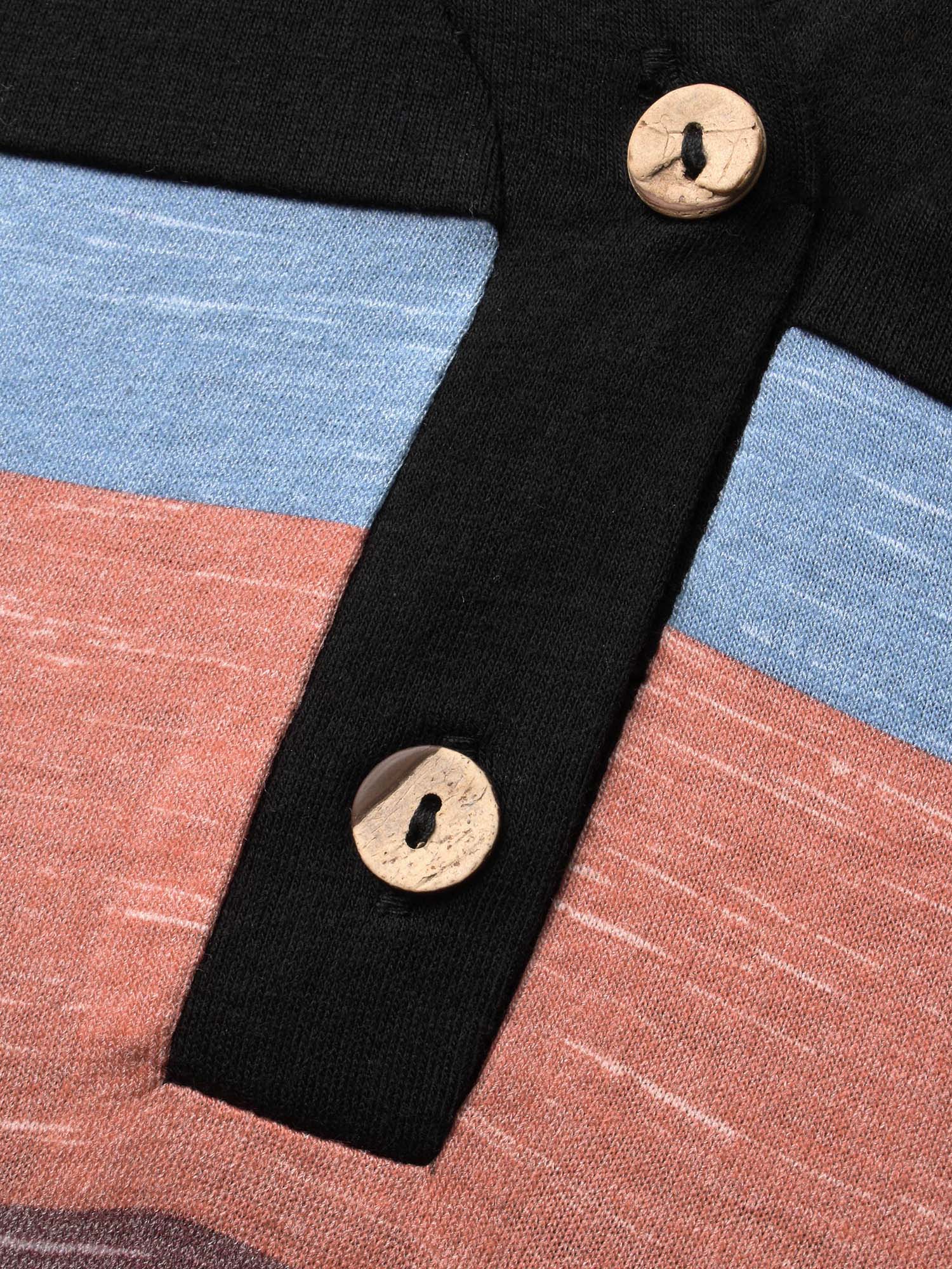 V Neck Colorblock Contrast Button Up T-shirt - Image 7