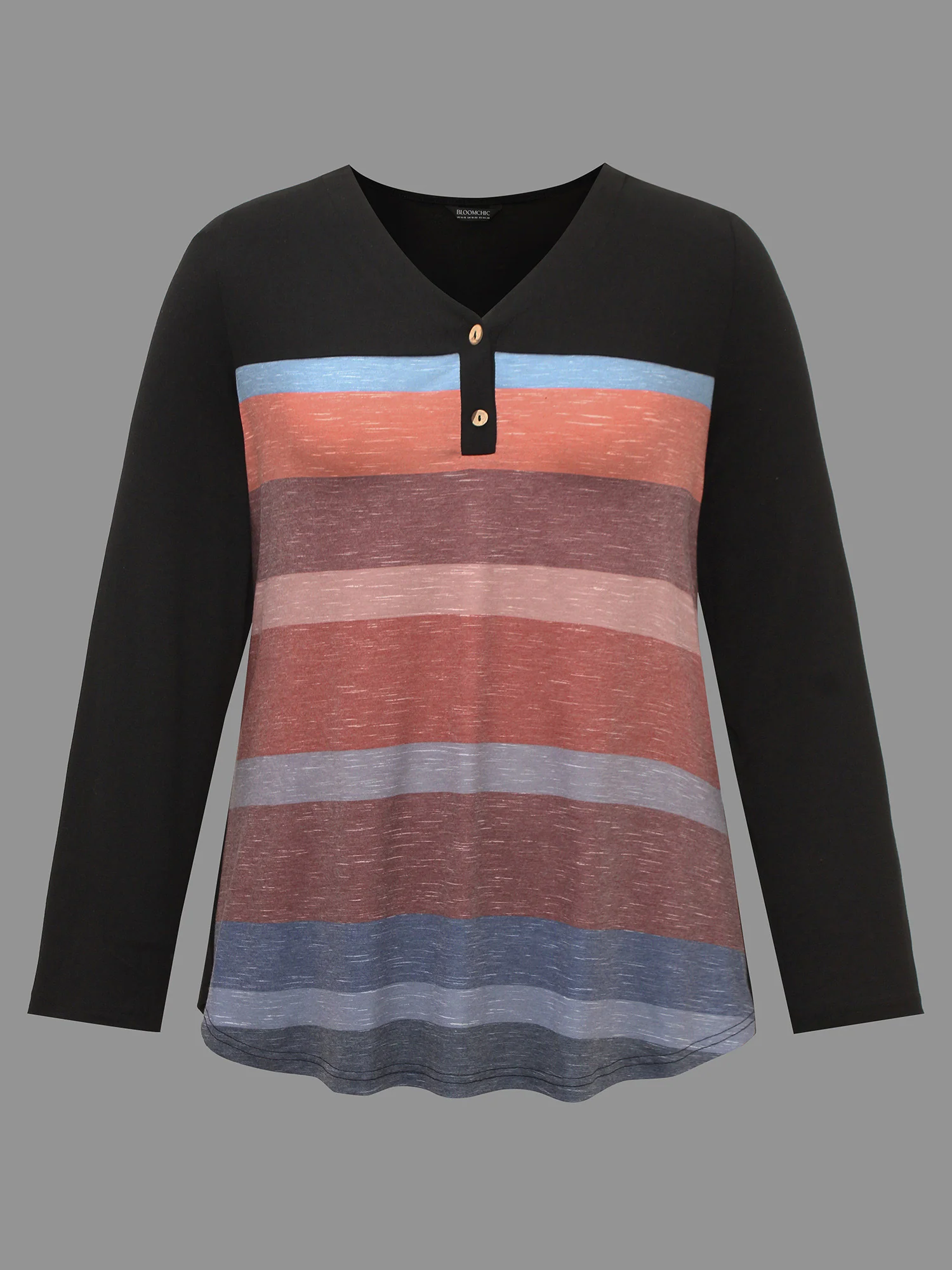 V Neck Colorblock Contrast Button Up T-shirt - Image 8