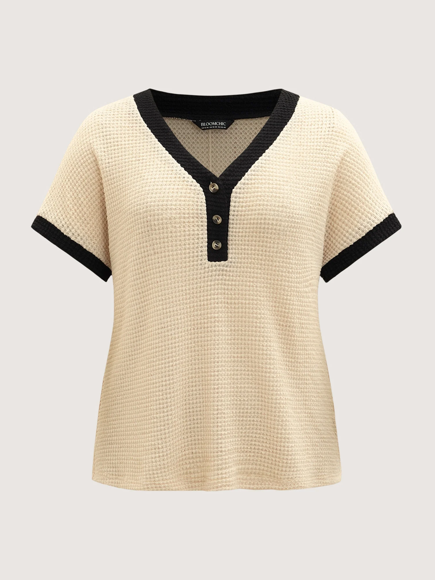 V Neck Contrast Button Detail Knit T-shirt - Image 4