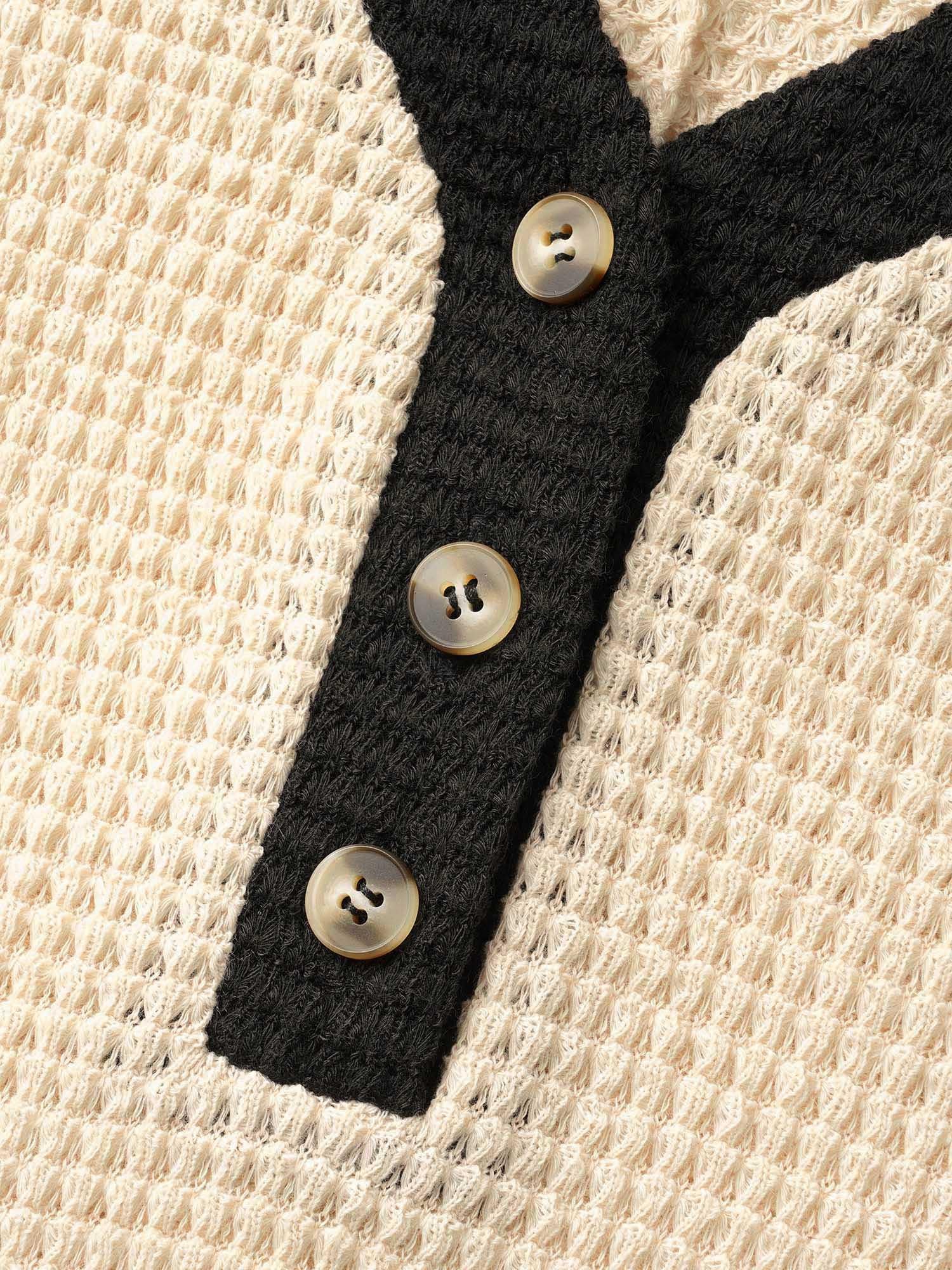 V Neck Contrast Button Detail Knit T-shirt - Image 6