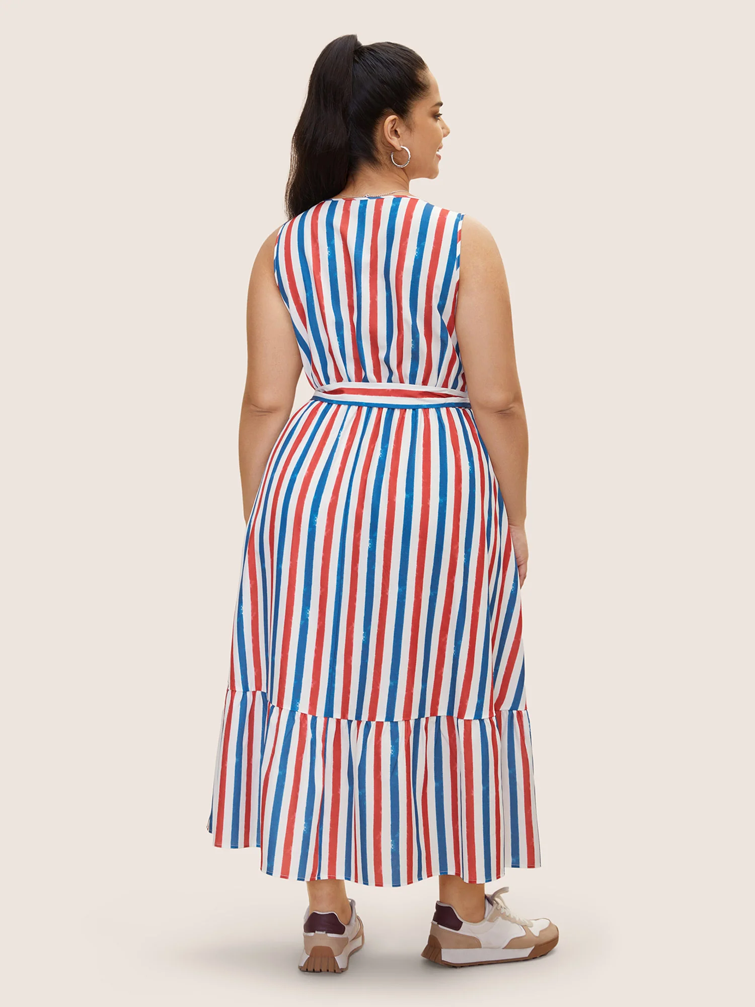 V Neck Contrast Striped Tank Dress - Image 3