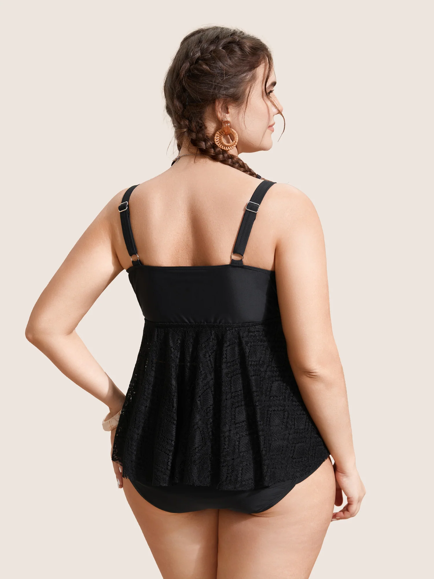 V Neck Crochet Lace Mesh Swim Top - Image 2