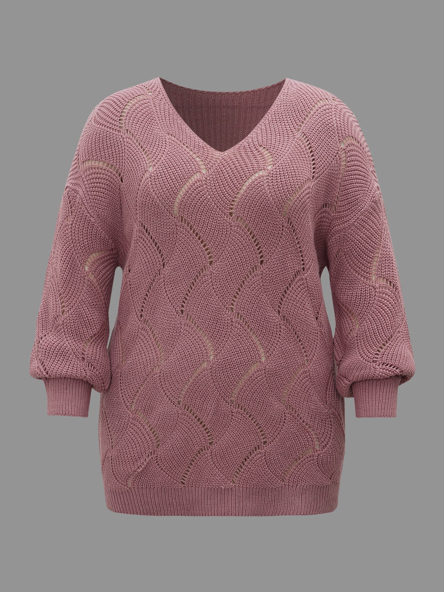 V Neck Cut-Out Pattern Textured Pullover - Image 7