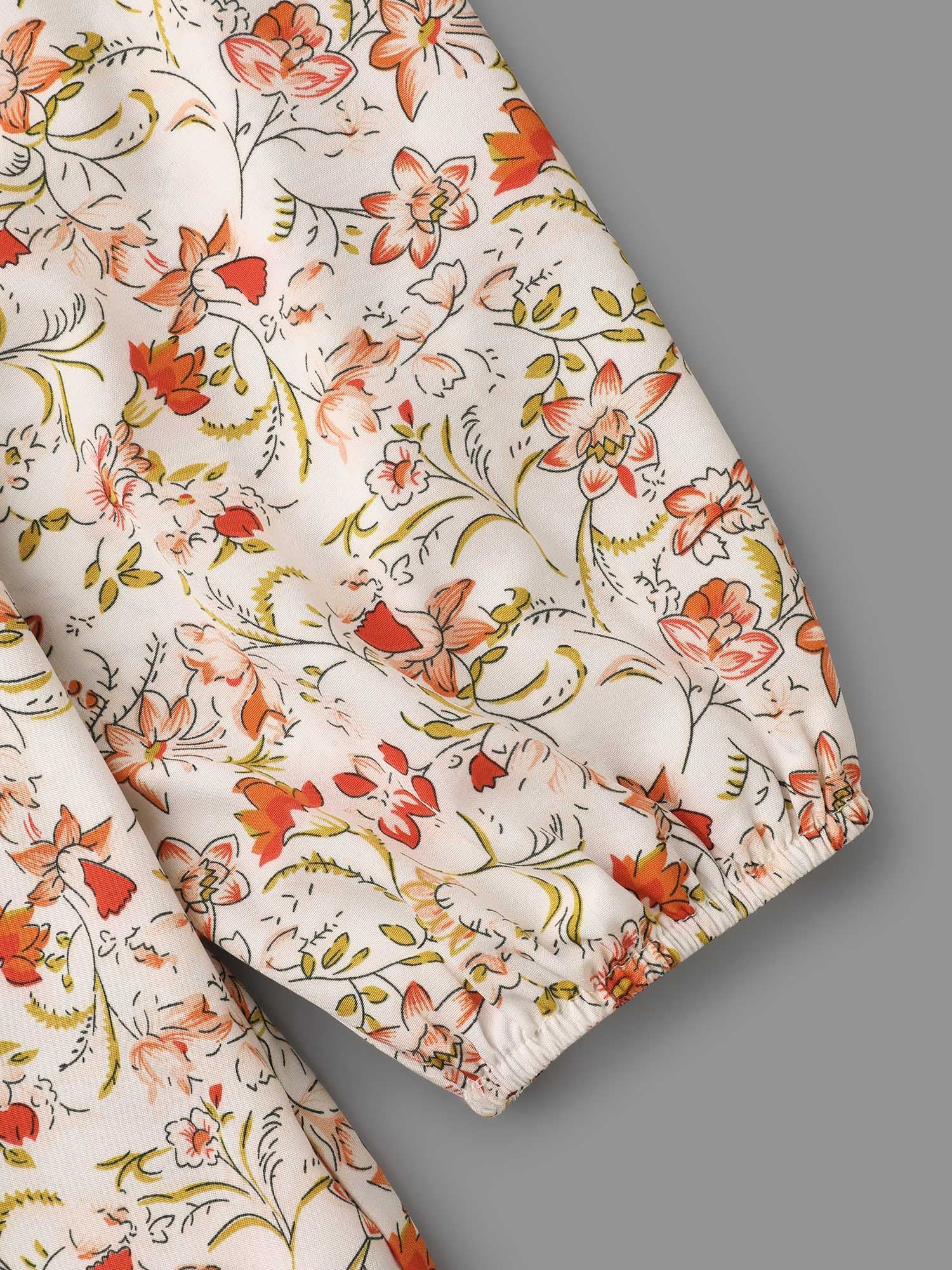 V Neck Ditsy Floral Contrast Webbing Blouse - Image 7