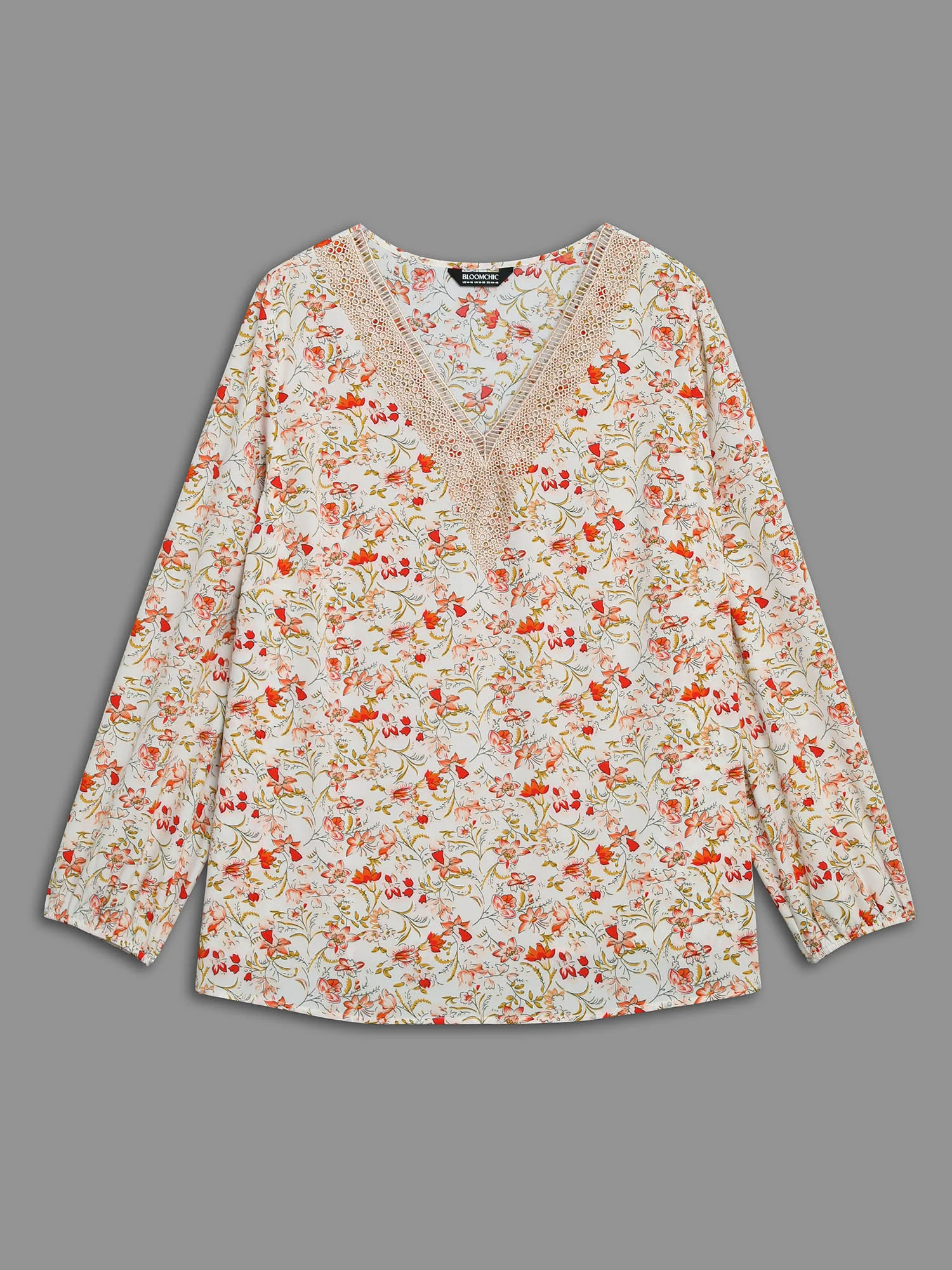 V Neck Ditsy Floral Contrast Webbing Blouse - Image 8