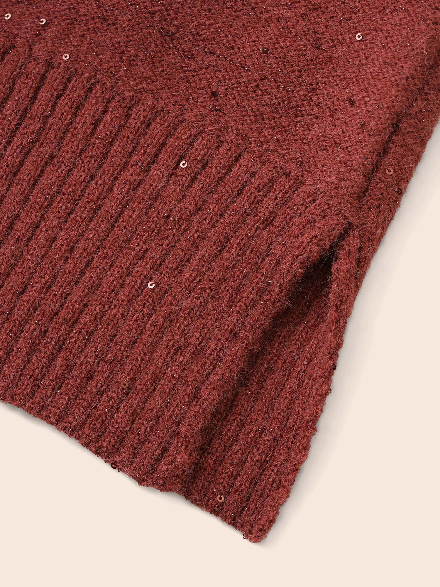 V Neck Glitter Dropped Shoulder Split Hem Pullover - Image 6