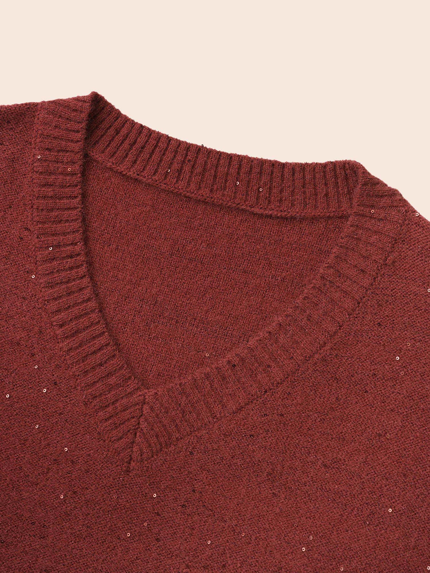 V Neck Glitter Dropped Shoulder Split Hem Pullover - Image 7