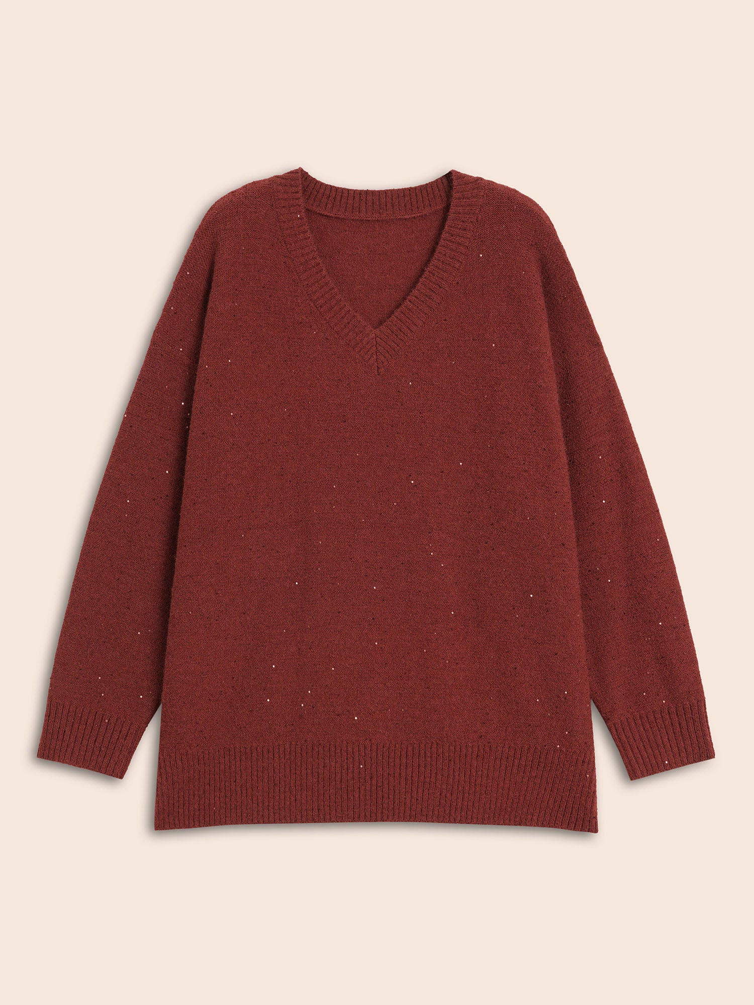 V Neck Glitter Dropped Shoulder Split Hem Pullover - Image 8
