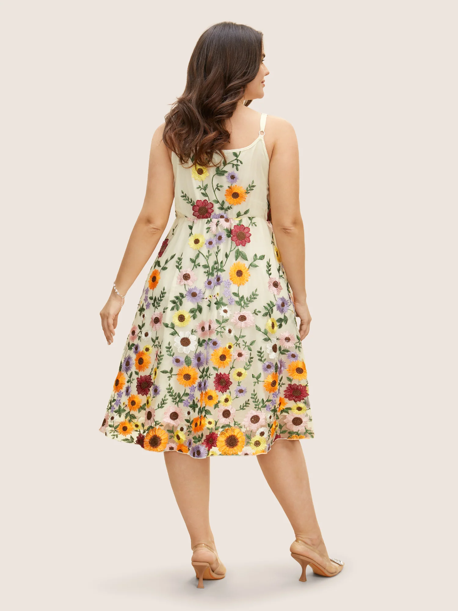 V Neck Floral Embroidered Mesh Cami Dress - Image 4