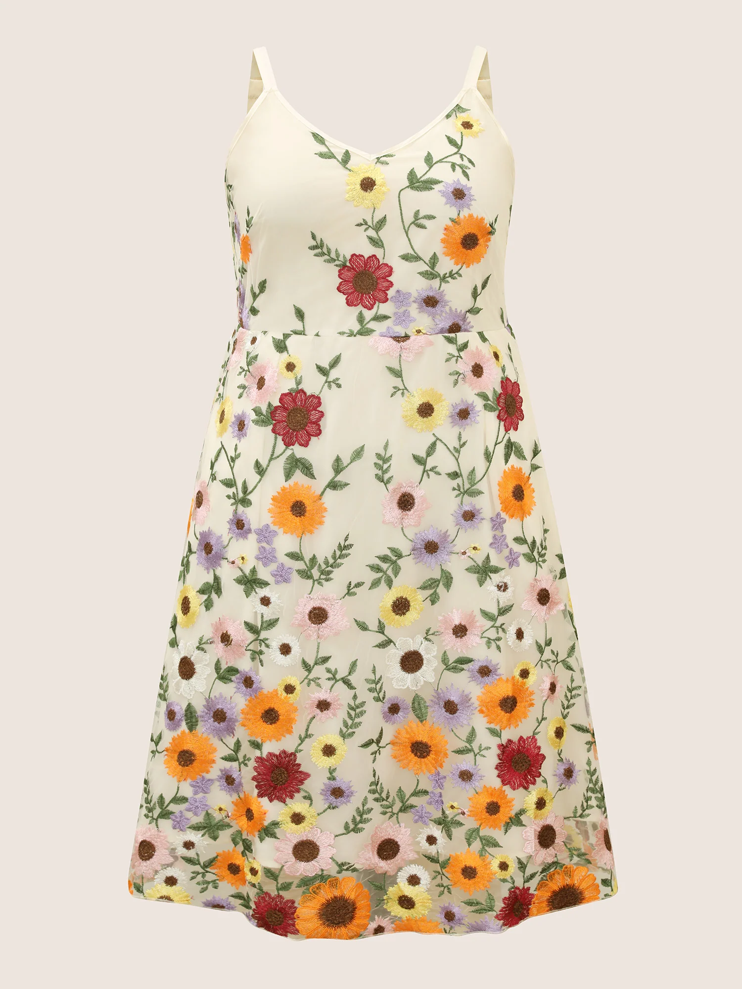 V Neck Floral Embroidered Mesh Cami Dress - Image 7