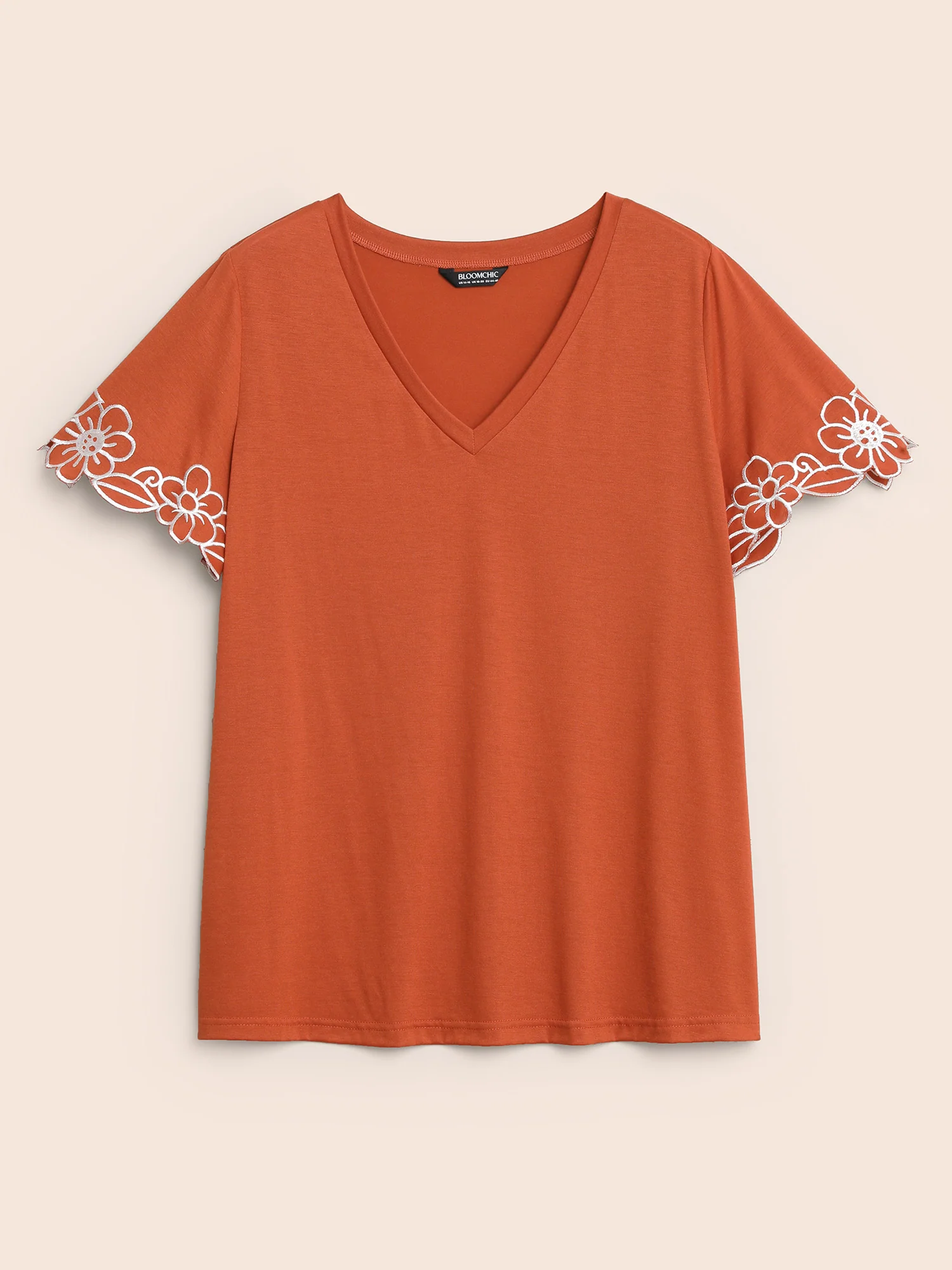 V Neck Floral Embroidered T-shirt - Image 7