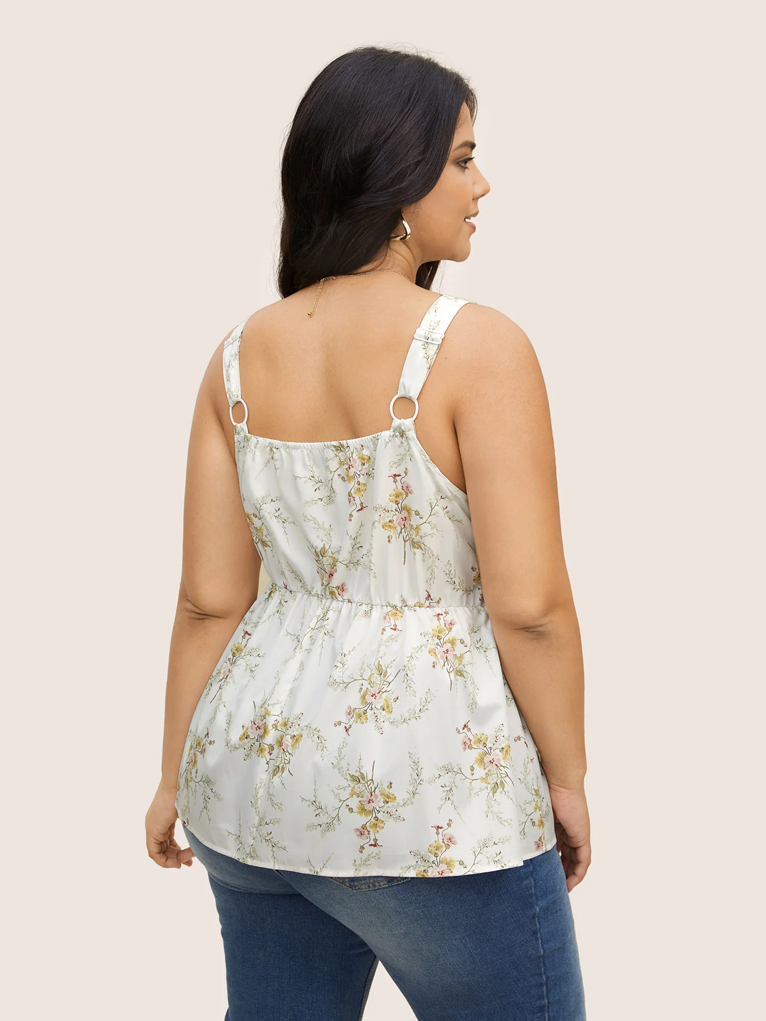 V Neck Floral Print Adjustable Straps Cami Top - Image 4