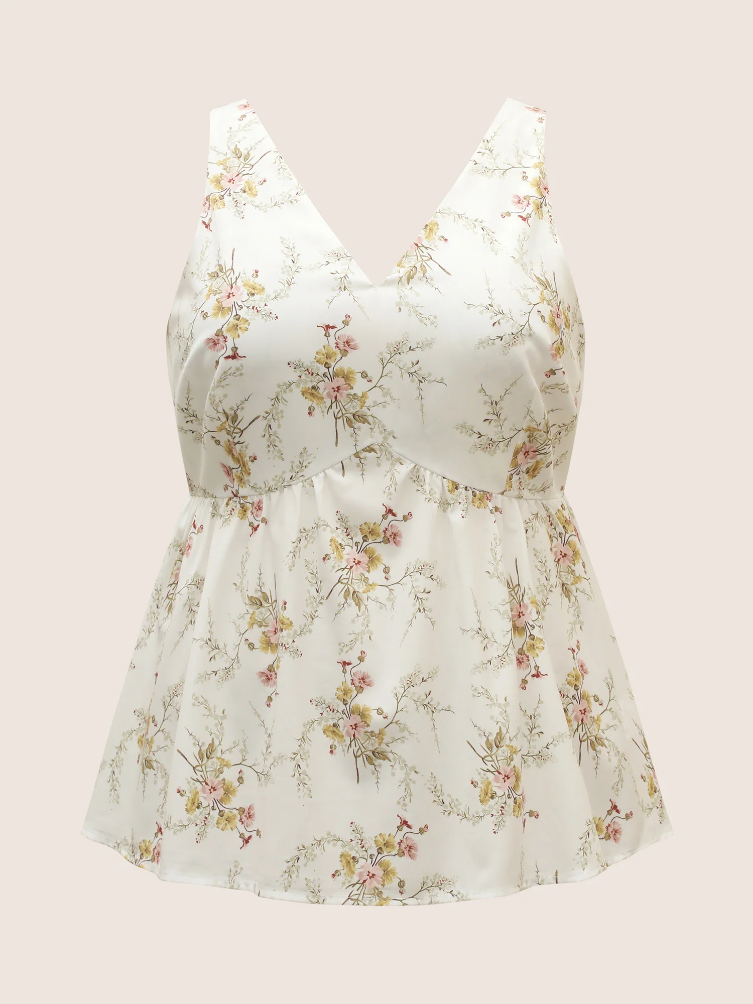 V Neck Floral Print Adjustable Straps Cami Top - Image 7