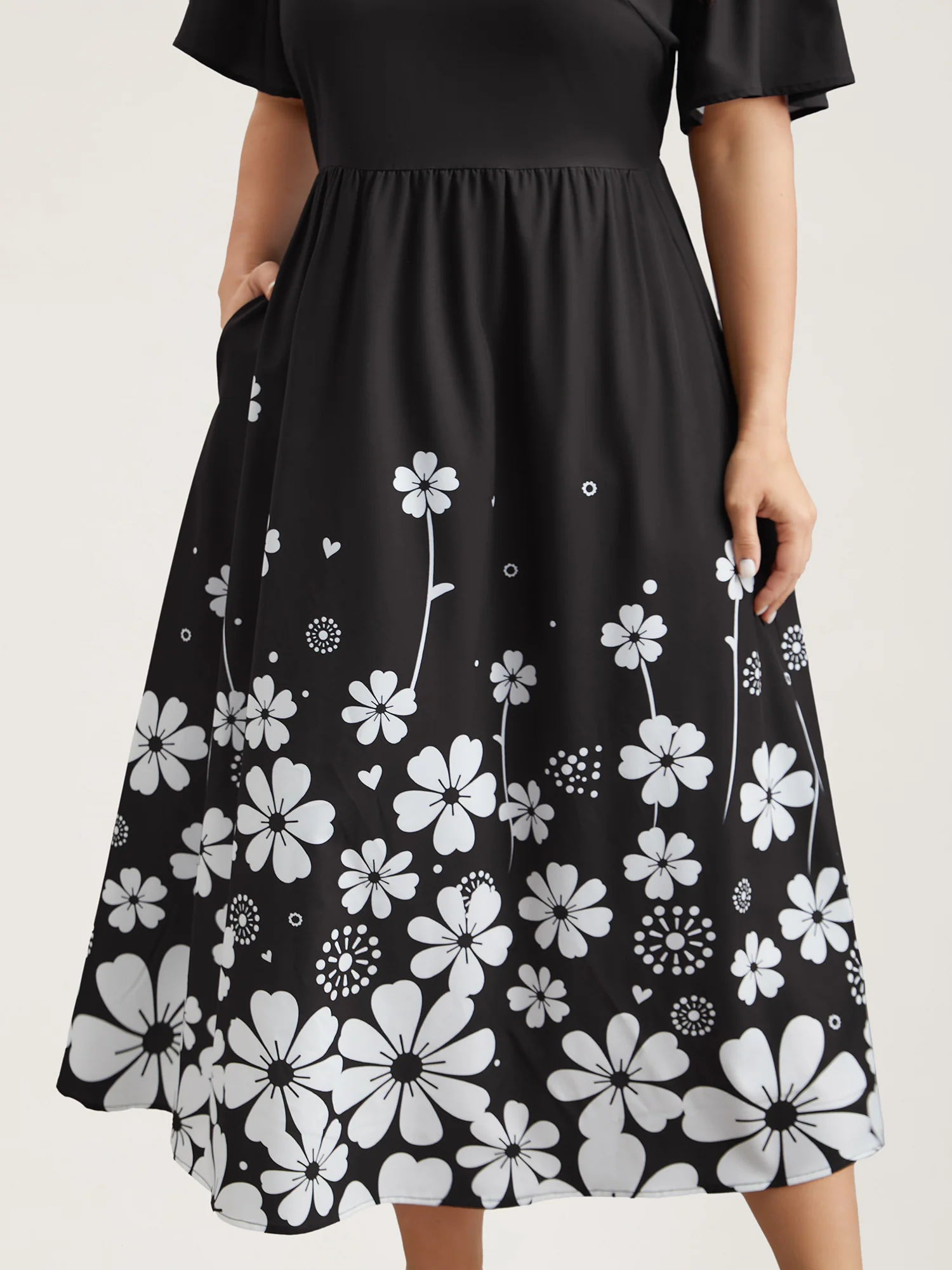 V-Neck Floral Print Flared Sleeve Dress - Image 6