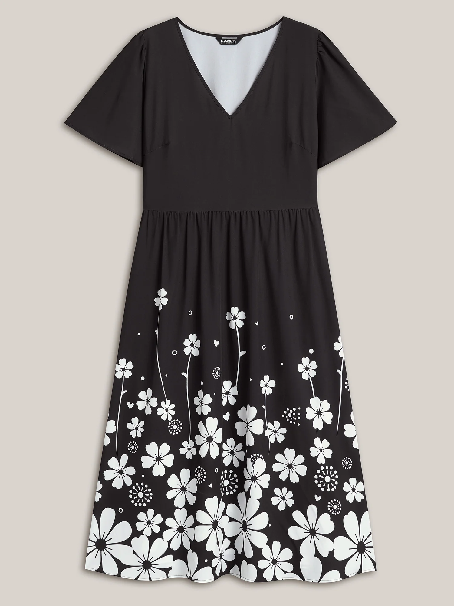 V-Neck Floral Print Flared Sleeve Dress - Image 8